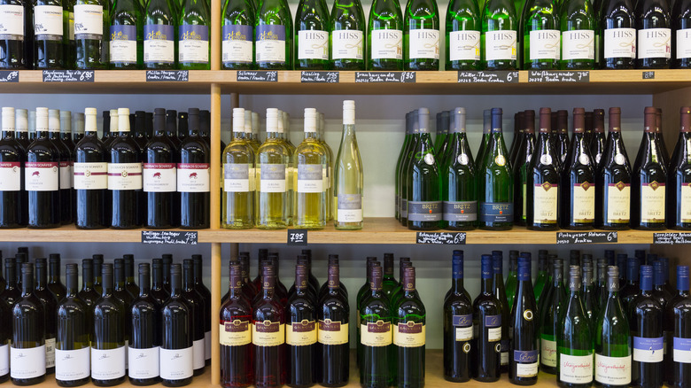 wine bottles on shelf