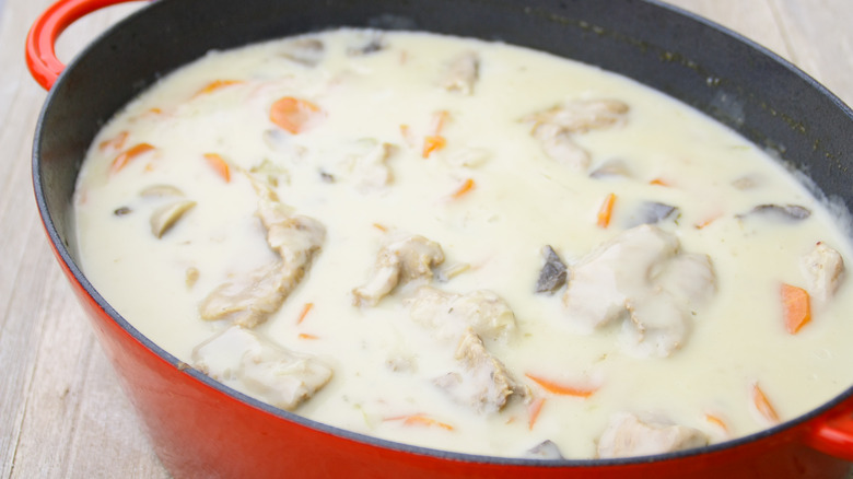 veal blanquette in Dutch oven