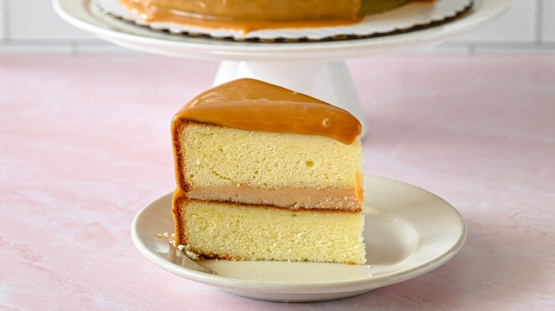 caramel cake slice on plate