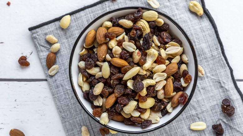 A bowl of nuts and dried fruits