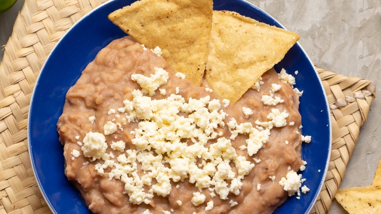 refried beans with cotija and chips