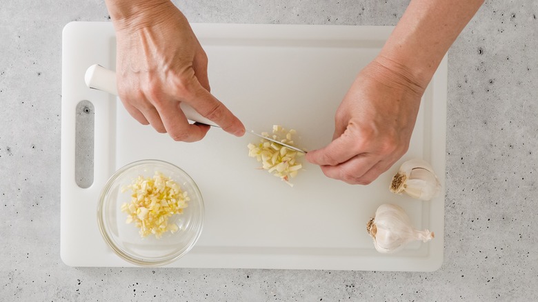 chopping garlic