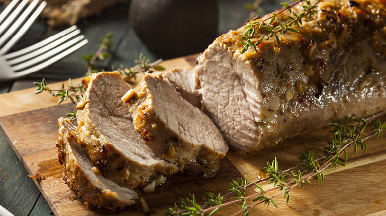 sliced pork loin and thyme