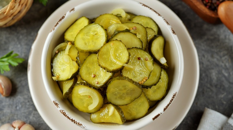 bowl of pickle slices