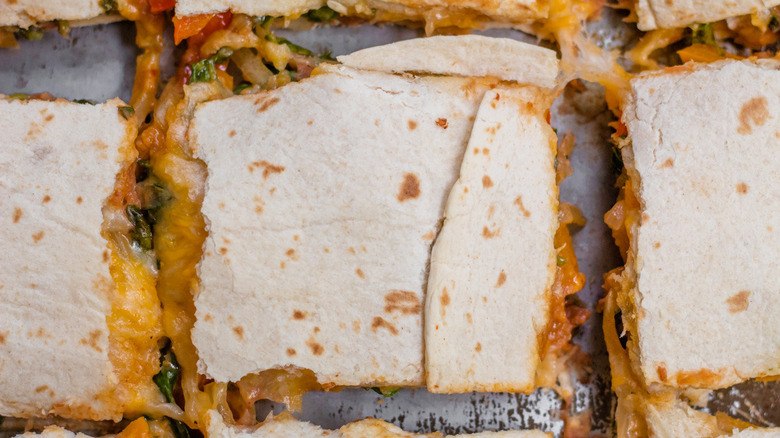 top view of quesadillas