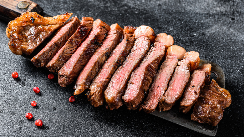 cooked and sliced steak