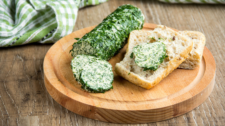 Herb encrusted butter on bread