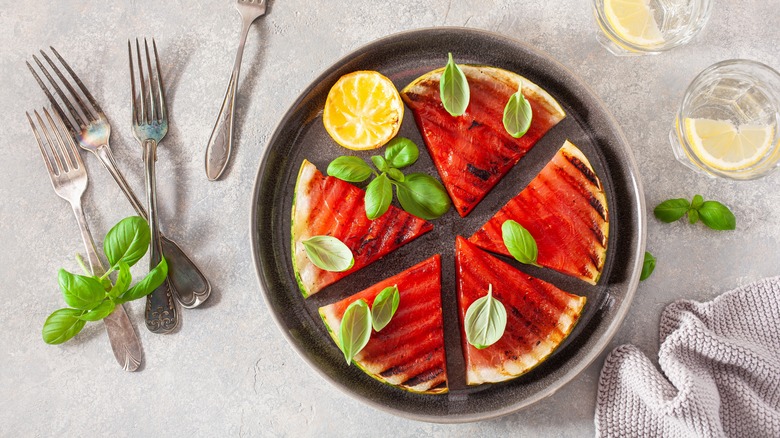 Grilled watermelon, basil, and lemon