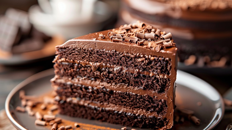 Layered chocolate cake slice