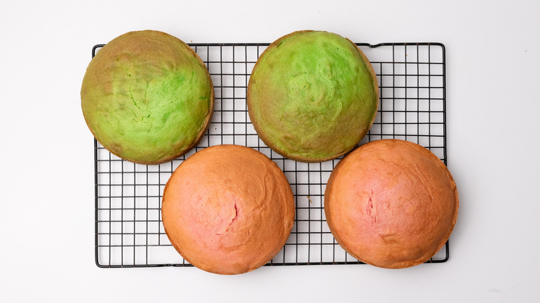 baked pink and green sponges