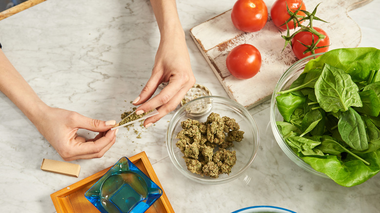 preparing cannabis in kitchen