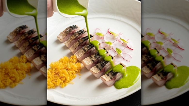 Mackerel, herbal gazpachuelo and botarga 