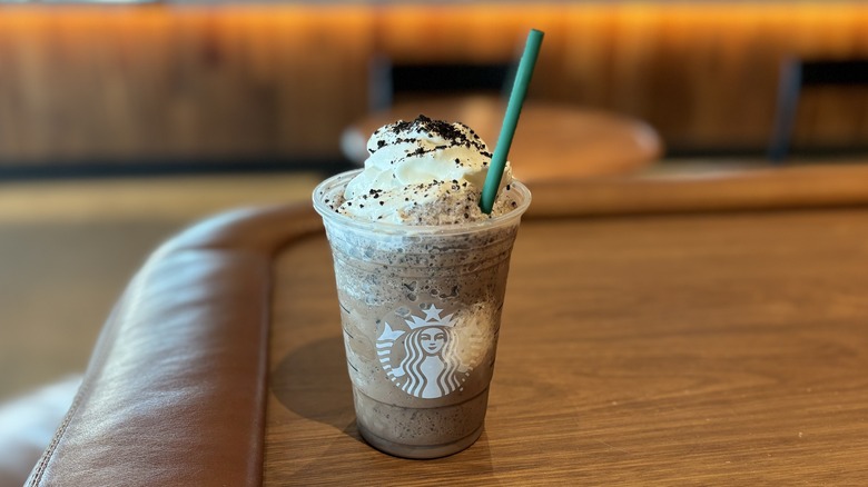 double chocolatey chip crème Frappuccino with straw