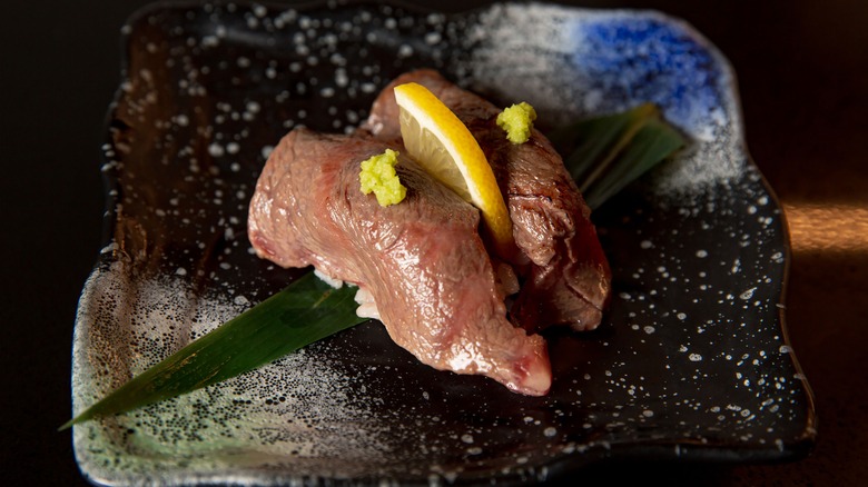 seared beef nigir with wasabi