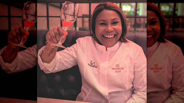 Bakare toasting her Michelin win