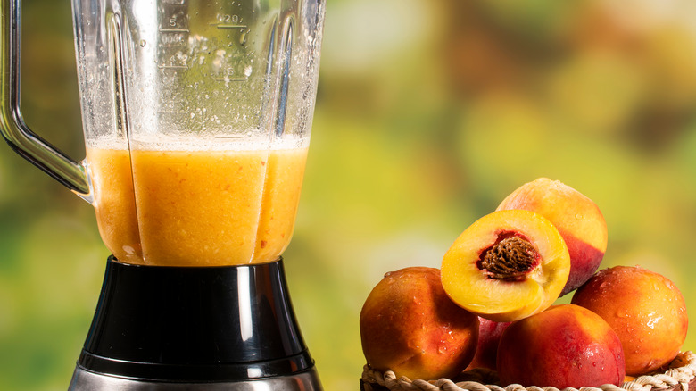 peaches and juice in blender