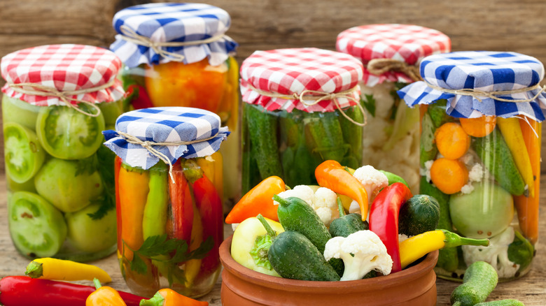 Pickled vegetables in jars