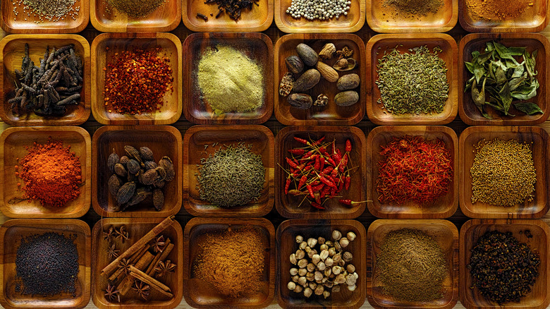 tray with array of spices