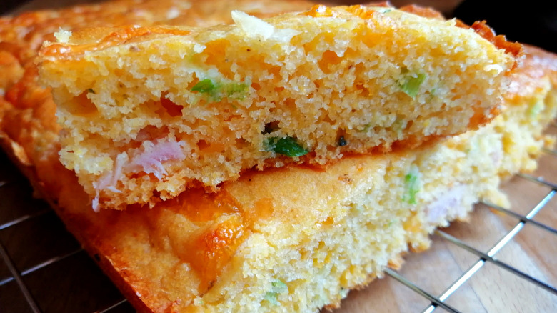 closeup of cornbread slice