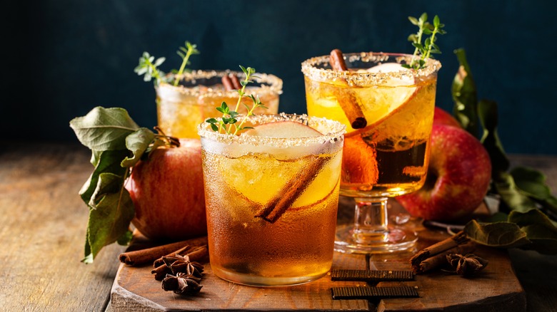 Apple cider cocktails with cinnamon sticks