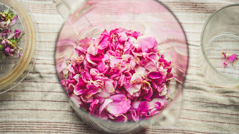 rose petals in a pot to be boiled