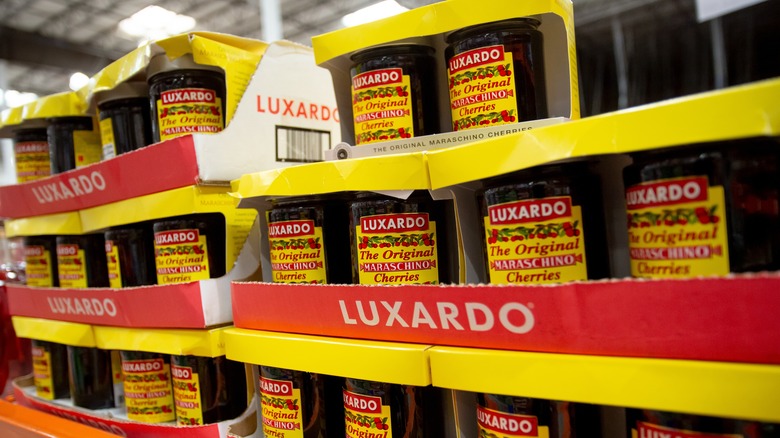 jars of Luxardo cherries on shelf