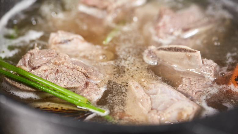 Beef boiling in pot