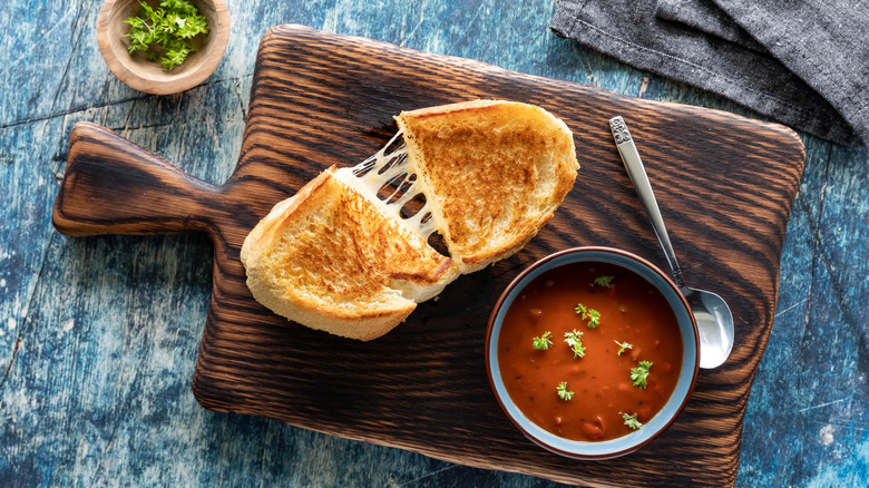 Melty grilled cheese with tomato soup