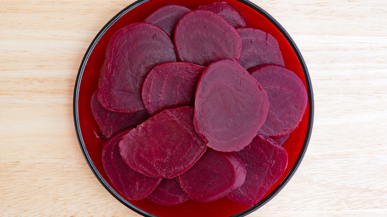 plate of sliced canned beets