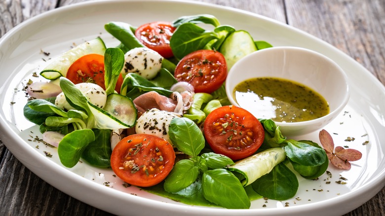 Close up of caprese salad on plate 