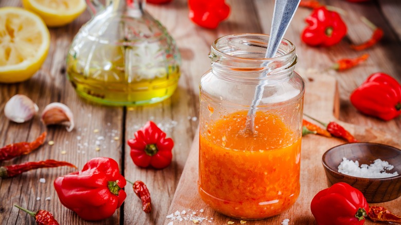 Homemade hot sauce with lemon