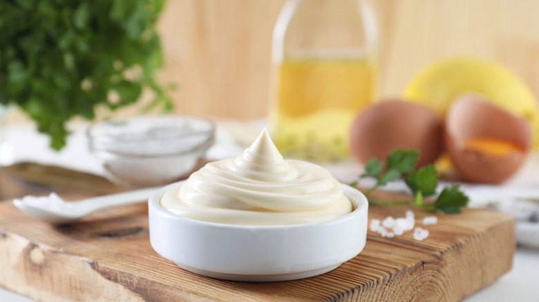 Bowl of mayo, oil, and herbs