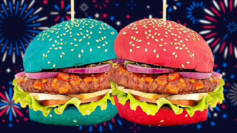Red and blue burger buns