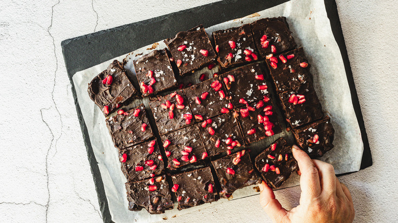 Overview of pomegranate brownies on board 