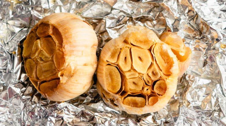 Roasted garlic in aluminum foil