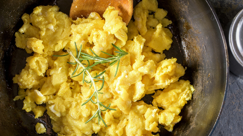 scrambled eggs in a pan