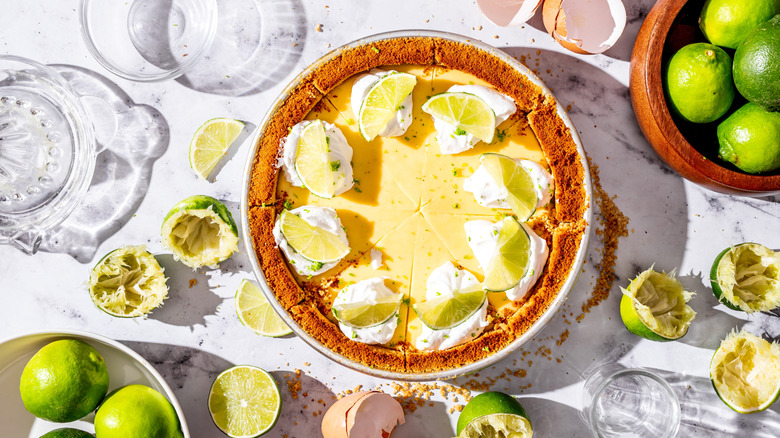 Top view of a key lime pie