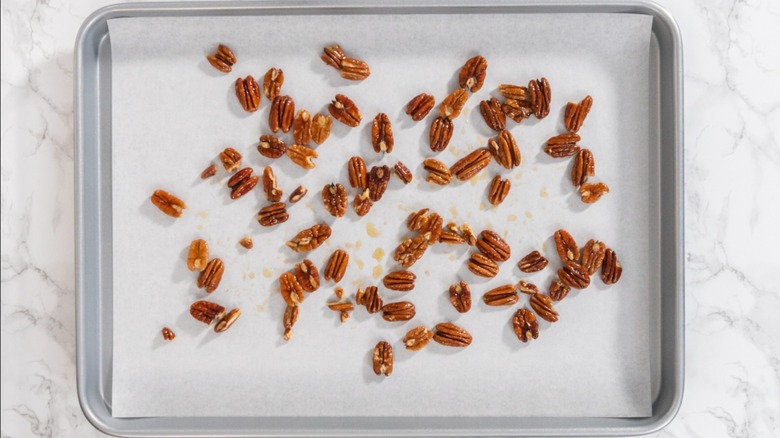 Pan of toasted pecans