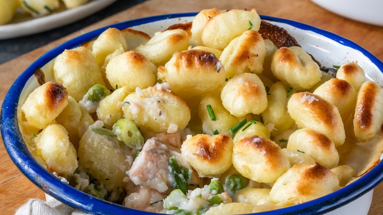 crisped gnocchi in casserole ramekin