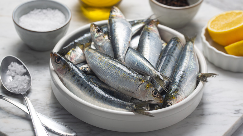 fresh sardines in a bowl