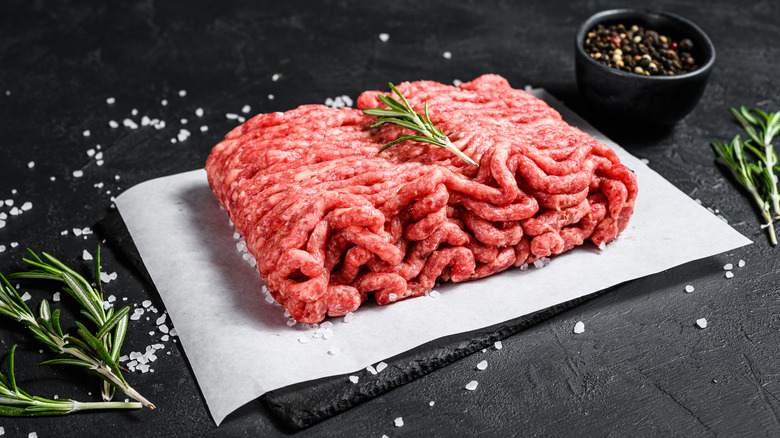 ground beef on wax paper