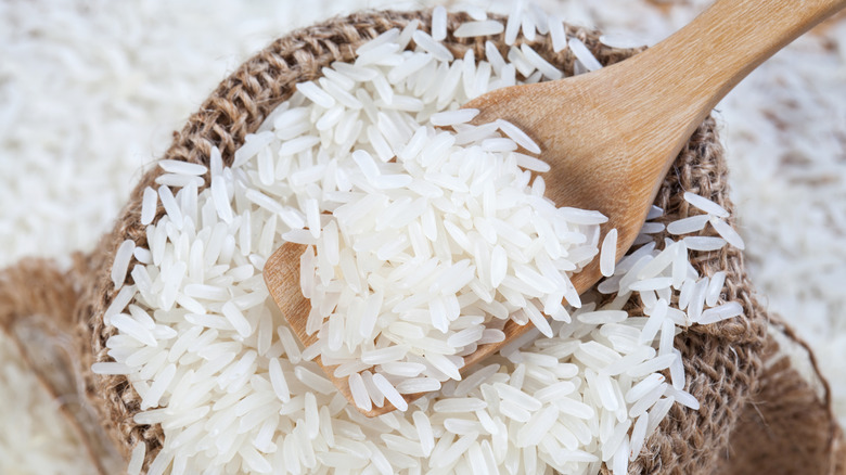 Rice on a wooden spoon