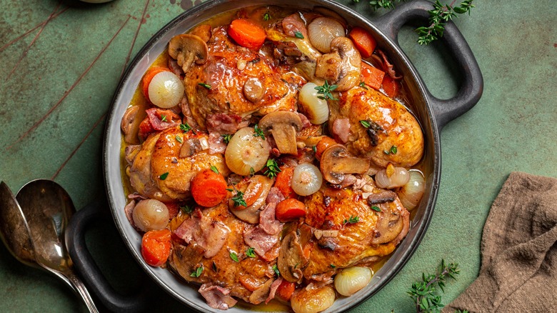 Mushrooms and onions in pot