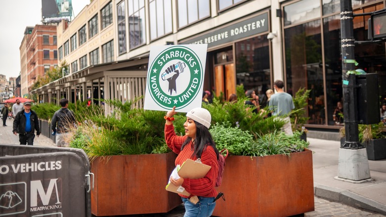 Protesters outside Starbucks Reserve Roastery