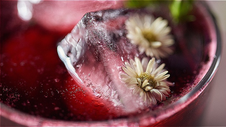 flower and ice in drink