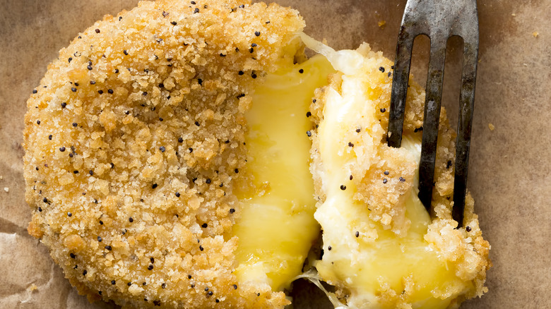 fried camembert with fork