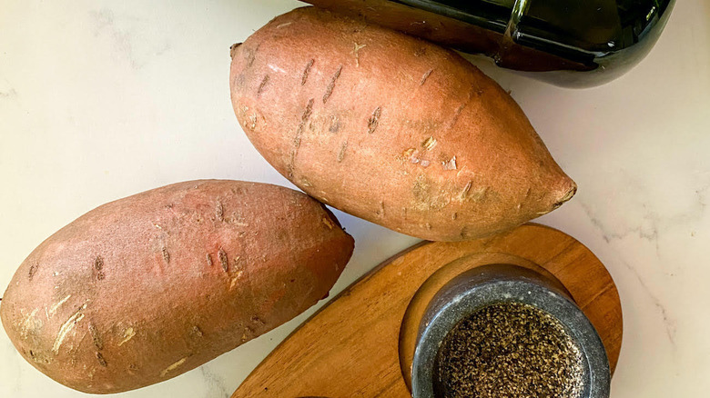 sweet potatoes on counter 