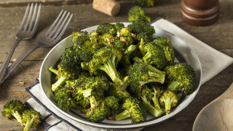 roasted broccoli piled on plate