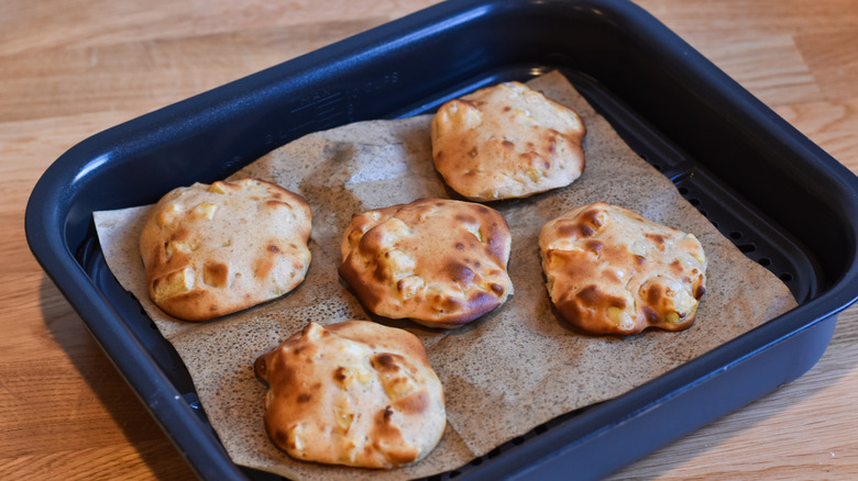 baked air fried fritters on tray