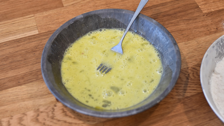 whisked eggs in bowl